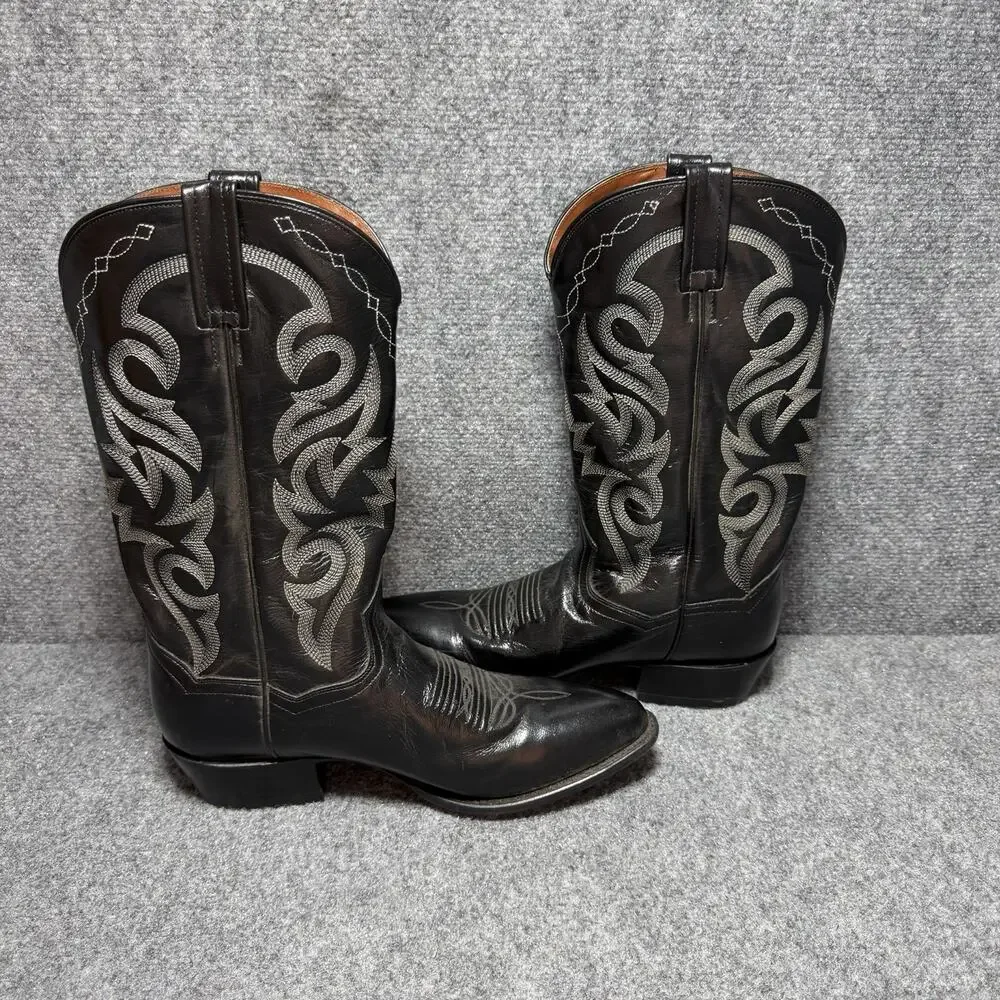 Dan Post Boots Mens 10D Black Leather Western Cowboy Milwaukee J-Toe